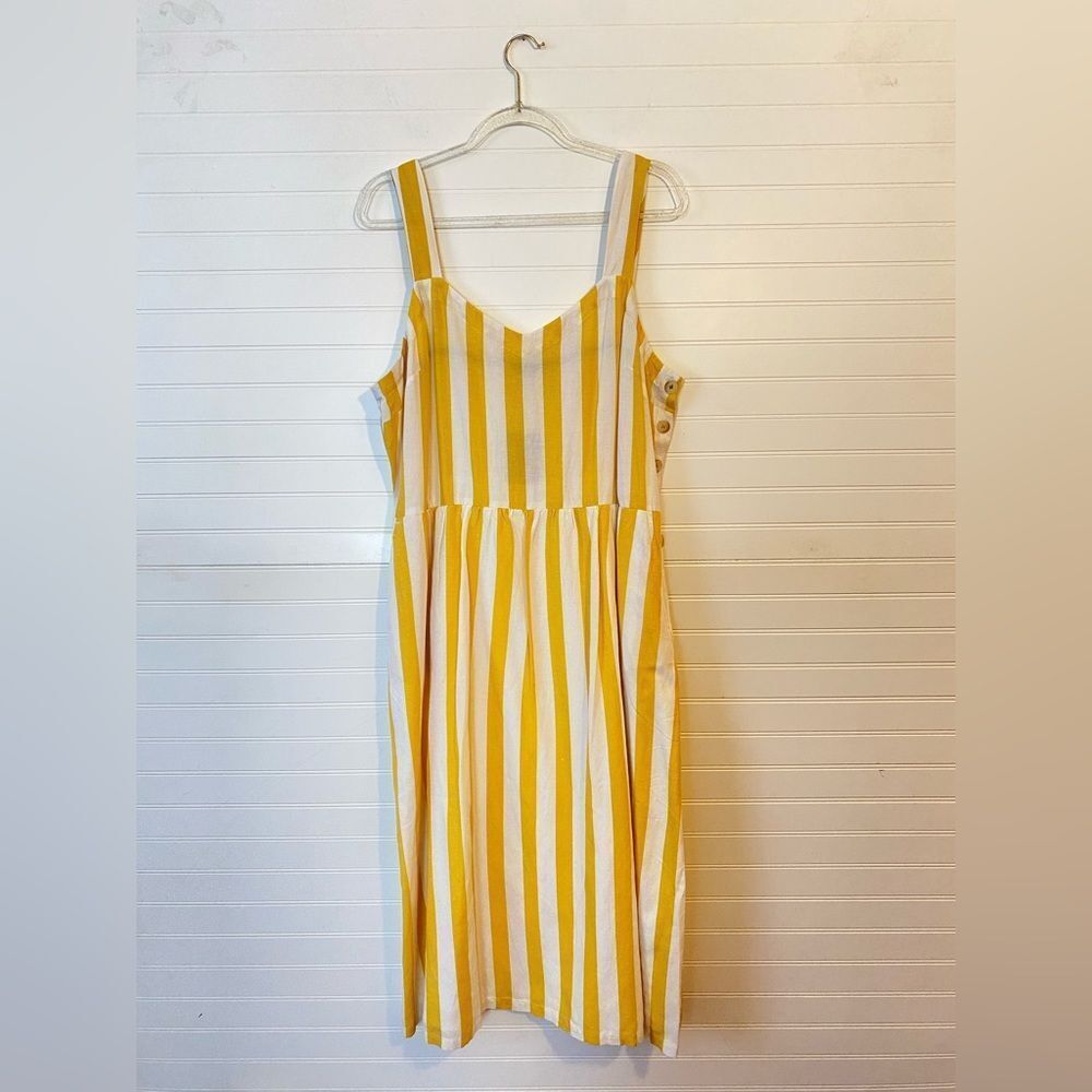 Joules Linen Cotton Blend Yellow Stripe Jumper Dress NWT Size 14